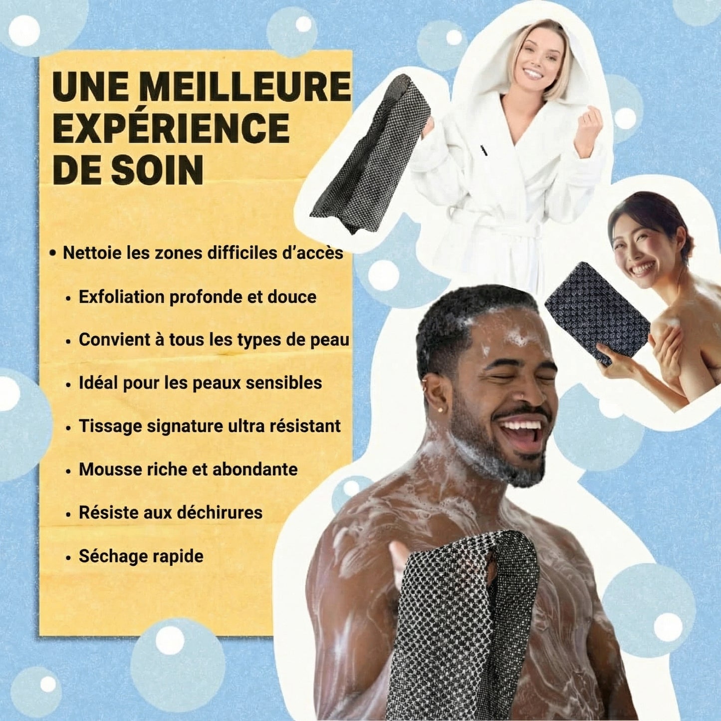 Serviette exfoliante antibactérienne pour le corps