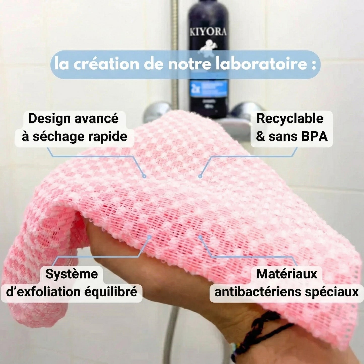 Serviette exfoliante antibactérienne pour le corps