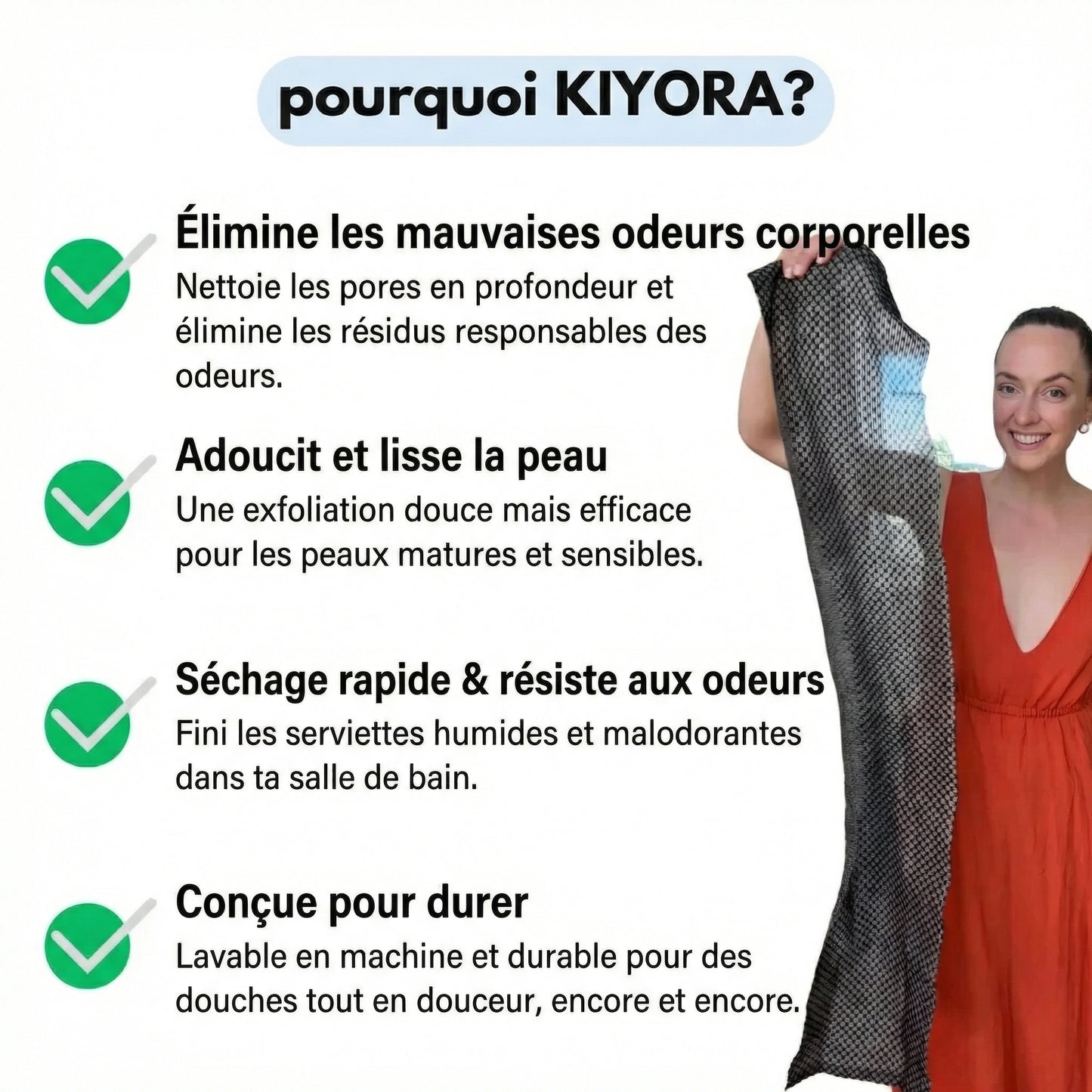 Serviette exfoliante antibactérienne pour le corps