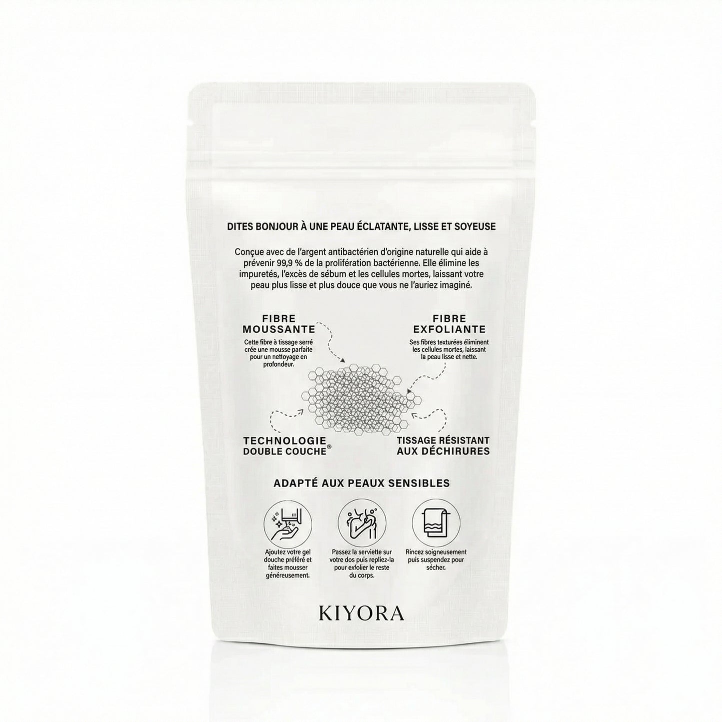 Serviette exfoliante antibactérienne pour le corps
