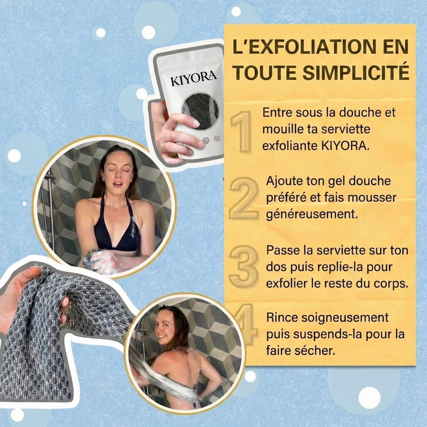 Serviette exfoliante antibactérienne pour le corps